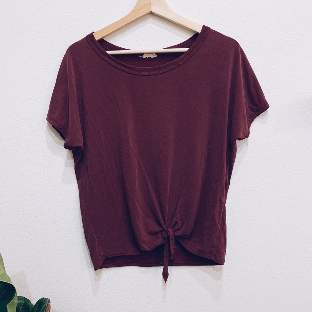 Maroon front tie shirt
